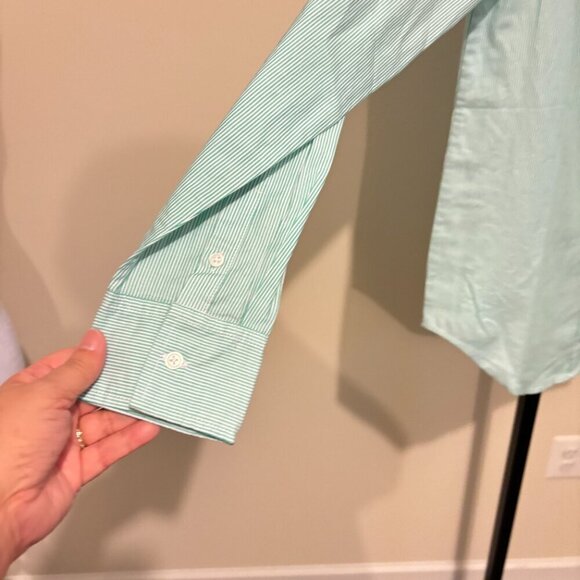 Everlane Silky Cotton Button Down Long Sleeve Shirt Mint Green White Str… - Picture 5 of 9